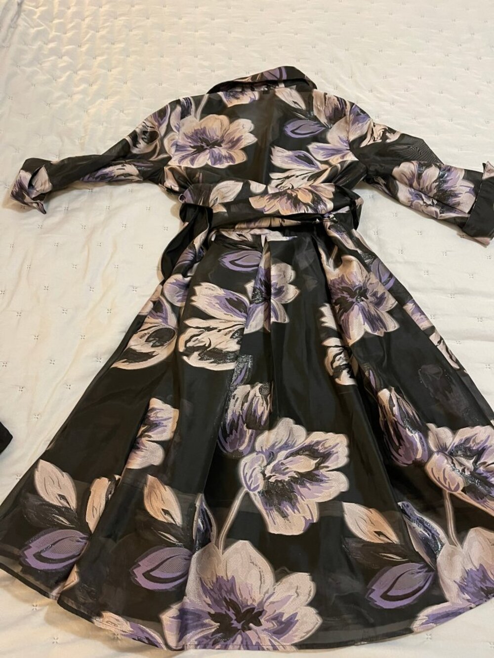 NWT Sz 10 Tahari Arthur S. Levine Black Blush Floral Woven Wrap Dress - Picture 2 of 10